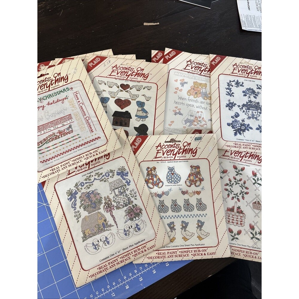 13 Vintage Plaid Accents on Everything Rub On Paint Transfer Full Sheets